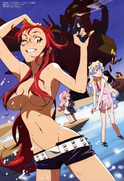 Yoko Cartoon Porn - A braless Yoko at the beach with Nia as she shoots Kittan in the booty for  attempting to peep. â€“ Gurren Lagann Hentai